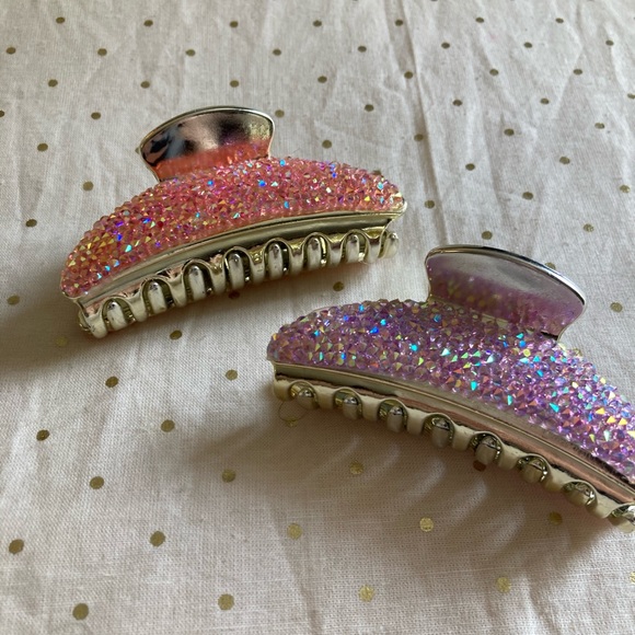 Gold tone rhinestone studded hair clip bundle - Picture 2 of 5